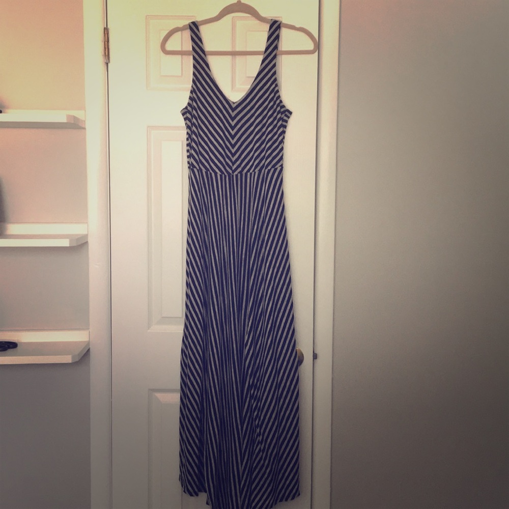 Joan Vass Black and Gray striped maxi dress size L